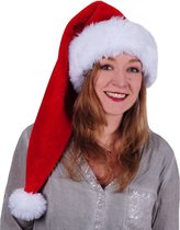 Luxe lange kerstmuts rood/wit van pluche voor volwassenen 78 cm - Kerstaccessoires/kerst verkleedaccessoires