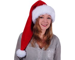 Luxe lange kerstmuts rood/wit van pluche voor volwassenen 78 cm - Kerstaccessoires/kerst verkleedaccessoires