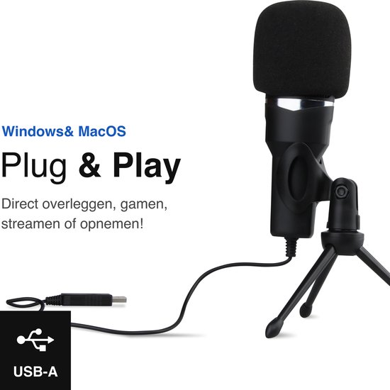 Vivid Green USB Microfoon met standaard - Gaming - Podcast - Voor Pc en console - Standaard - Incl. Plopkap - Zwart - Vivid Green