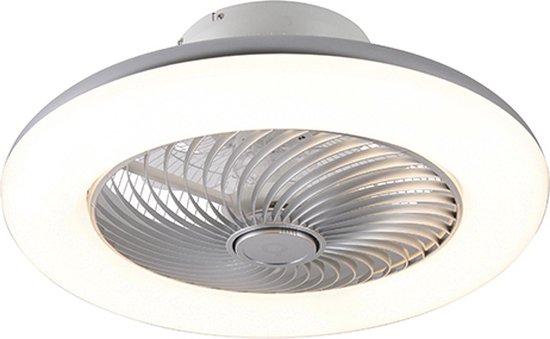 QAZQA clima - Dimbare LED Plafondventilator met Verlichting | Lamp en Afstandsbediening - 1 lichts - Ø 550 mm - Zilver - Woonkamer | Slaapkamer | Keuken - QAZQA
