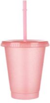 Glittergear Glitter beker - 480ml - Feest - Drinken - Veilige party cup - Deksel - Glitter Roze