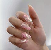 24 pcs Press On Nails Pink & White Abstract