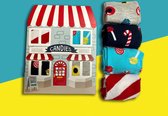 Happy sokken in leuke giftbox - Sweety Candy Store snoepjes sok - cadeau doos met 4 paar funny candies socks - maat 38 tot 44