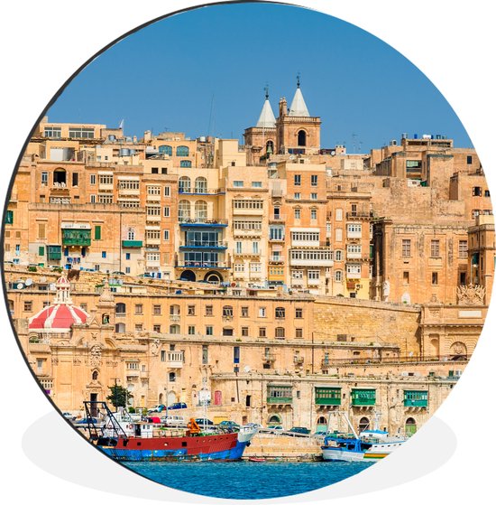 WallCircle - Wandcirkel - Muurcirkel - Stad van Valletta Malta - Aluminium - Dibond - ⌀ 140 cm - Binnen en Buiten