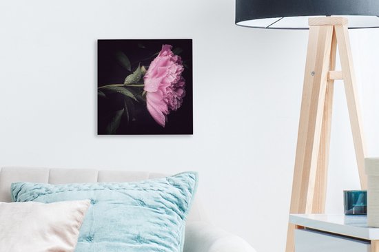 Tableau sur toile Pivoine avec gouttes de rosée - 20x20 cm - Décoration murale