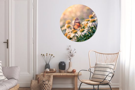 Cercle mural - Cercle mural Indoor - ⌀ 90 cm - Plastique - Papillon sur fleur de camomille