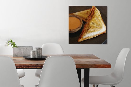 Tableau sur toile Sandwich au jambon et fromage et sauce piquante - 50x50 cm - Décoration murale