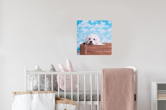 Stickers Stickers muraux - Chien maltais dans une caisse en bois - 30x30 cm - Film adhésif