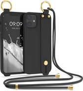 kwmobile Hoesje voor Apple iPhone 12 mini - Telefoonhoesje met koord en handgreep - Hoes voor smartphone in zwart