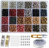 Fako Bijoux® - DIY Perles Set Deluxe - Perles en verre - Graine de Glas Foncé/ Or/ Argent - Fabrication de Bijoux - 4mm - 6000 Pièces