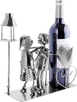BRUBAKER Wijnfleshouder Lovers met Lantaarn voor waxinelichtje - Metalen Sculptuur Flessenstandaard - 26,5 cm - Wijngeschenk voor koppels Cadeau voor koppels - met Wenskaart