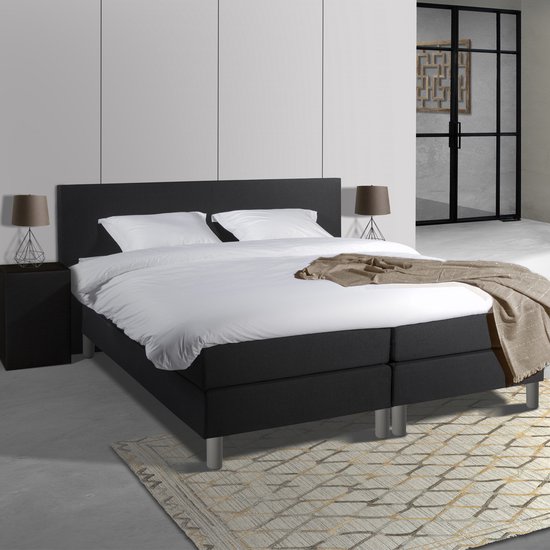 Anno 1588 Comforta Boxspring set - Ressorts ensachés - Aspect cuir Zwart - 180x200 - Couette + 2 oreillers inclus