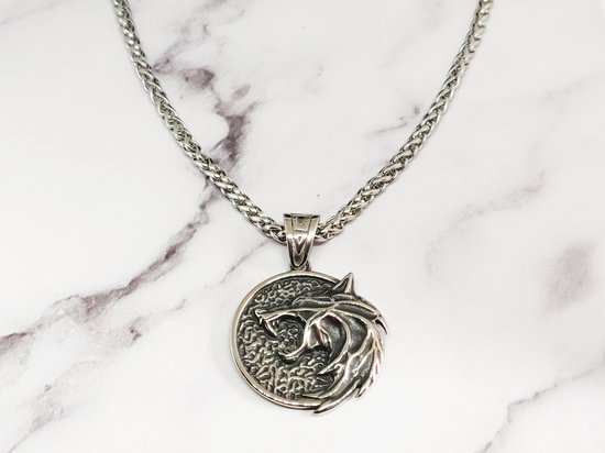 Mei's Lacy The Wolf - mannen ketting / The Witcher / sieraad heren - 316L Roestvrij Staal / Chirurgisch Staal - 70 cm / School of the Wolf / zilver
