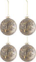 Doos Van 4 Kerstballen Fluweel Glas Antiek Grijs/Goud Medium