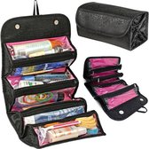 Roll-N-Go Toilettas - Compacte cosmetica tas - Voor op reis met 4 aparte vakken - Oprolbaar met sterke magneten - Zwart