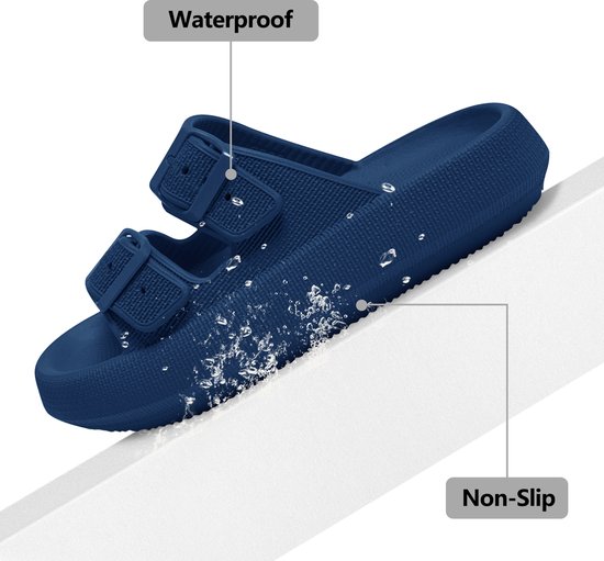Geweo - Chaussons de bain - Dias Oreillers / Slippers EVA - Unisexe - Boucle Réglable - Épaissis - Antidérapants - Légers - Blauw - Taille 39/40