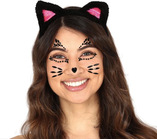 Halloween - diamantjes kat/poes gezicht versiering zwart - Halloween gezicht... |