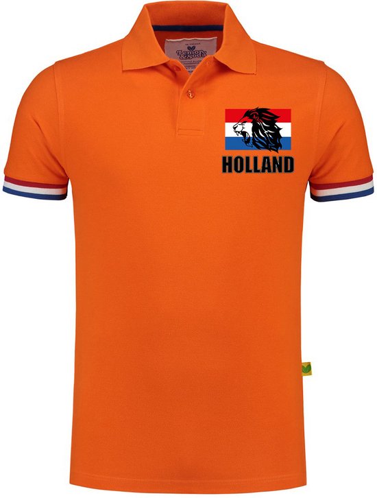 Foto: Luxe grote maten holland supporter poloshirt 200 grams katoen heren oranje leeuwenkop op borst nederland fan ek wk xxxl