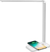 LED Bureaulamp – Bedrade – Draadloos Opladen Voor Telefoon – Dimbaar – Opvouwbaar – Smart Touch - Qi-Technologie – Wit