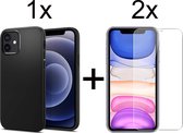 iParadise iPhone 12 mini hoesje zwart case siliconen - 2x iPhone 12 mini Screen Protector