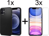 iParadise iPhone 12 hoesje zwart en iPhone 12 Pro hoesje zwart siliconen case cover hoesjes hoes - 3x iPhone 12/12 Pro screenprotector
