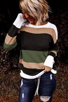 Gebreide Trui Dames - Colorblock Groen - Maat XL