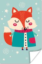 Poster Renard - Neige - Noël - Hiver - Froid - 60x90 cm - Décorations de Noël - Décoration de Noël pour l'intérieur - Noël