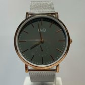 Q&Q Horloges voor Mannen Rosé Goud - 40 mm Grijze Wijzerplaat - Verstelbaar bandje - Spatwaterdicht