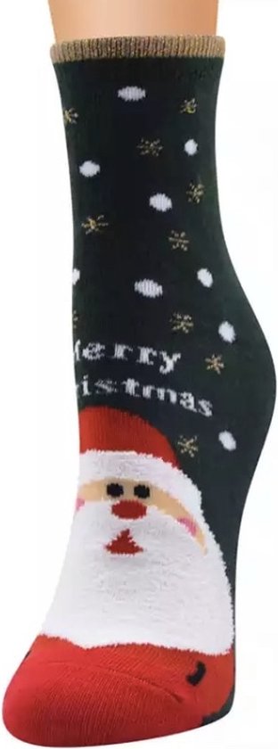Kerstthema sokken - Winterthema sokken - Kerstsokken met glitter - Groen - Kerstman - Unisex maat 36 - 41