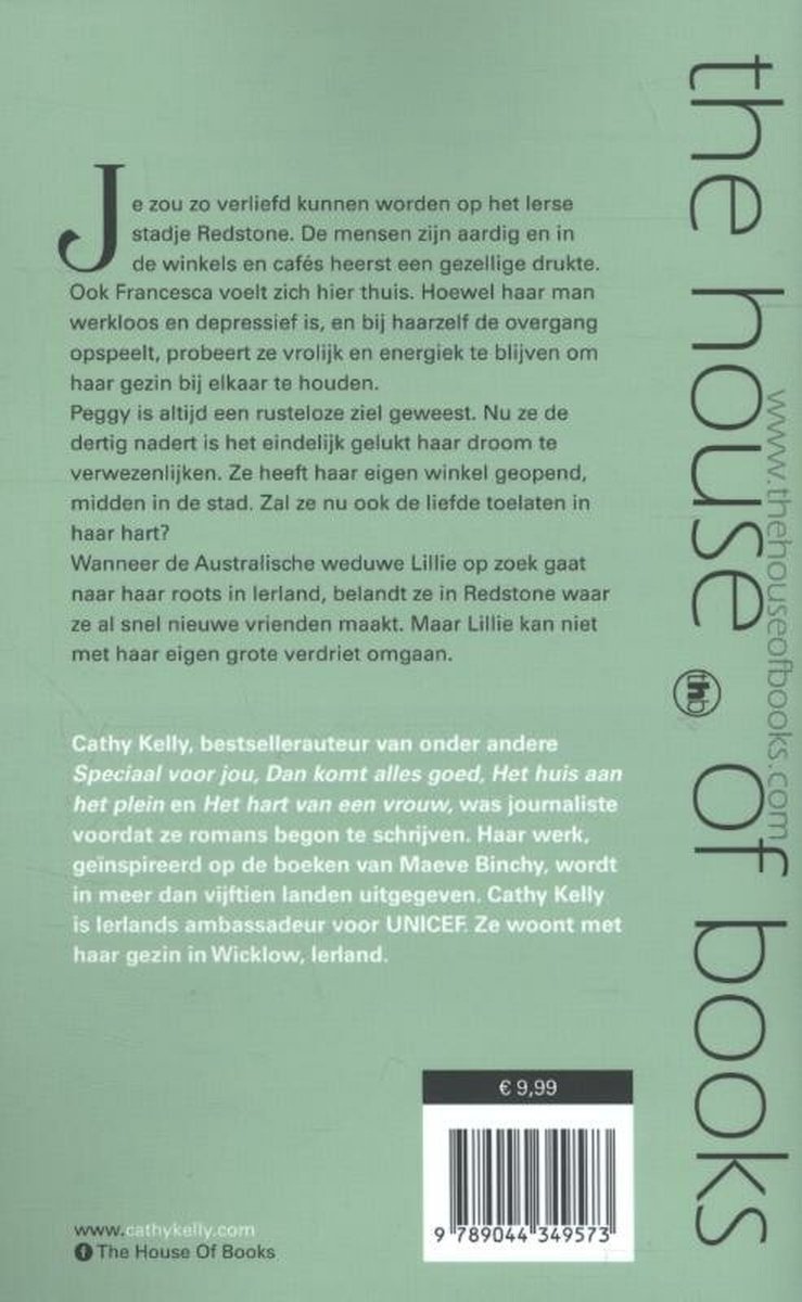 Achterkant van het boek 'Speciaal voor jou' van Cathy Kelly met de tekst 'the house of books'. Prijs: € 9,99.