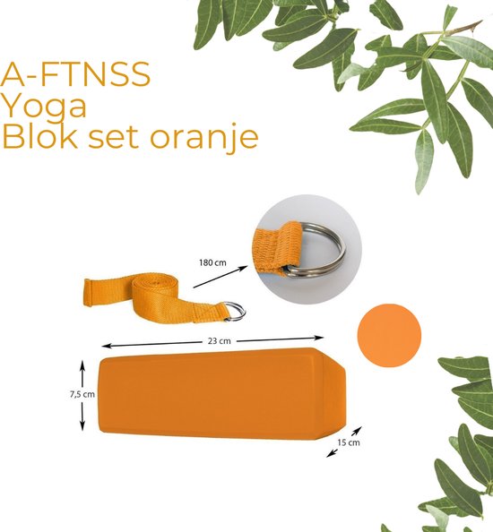 A-FTNSS Yoga Blokken Set Oranje + Gratis Yoga Riem | EVA Foam | 2 Yoga Blokken (22.7x12x7.5 cm) - Bamboa