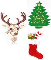 patches set kerst - strijk embleem kerst - patch kerstboom - patch hert - patch kerstsok - strijkapplicaties kerst