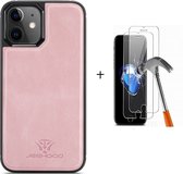 GSMNed – Hoogwaardig iPhone 12/12 Pro Roze – Luxe Leren Pu Hoesje – iPhone 12/12 Pro Roze – Design – Met magnetische portemonnee – Met Screenprotector