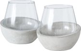 Dulaire Waxinelichthouder Glas/Beton Grijs Modern 2 st. - 11 cm