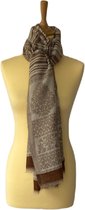 Kasjmier sjaal lichtbruin - wintersjaal met gestreept patroon - 100% kasjmier