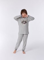 Woody pyjama jongens/heren - gebroken wit-grijs gestreept - wasbeer - 212-1-PLD-Z/952 - maat 92