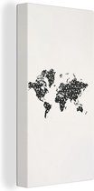 Wanddecoratie Wereldkaart - Cijfers - Zwart - Canvas - 20x40 cm
