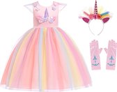 Unicorn prinsessenjurk - Prinsessenjurk meisje - Eenhoorn - Haarband - Het Betere Merk - maat 98(100) - Verkleedkleren Meisje - Roze - Prinsessenhandschoenen