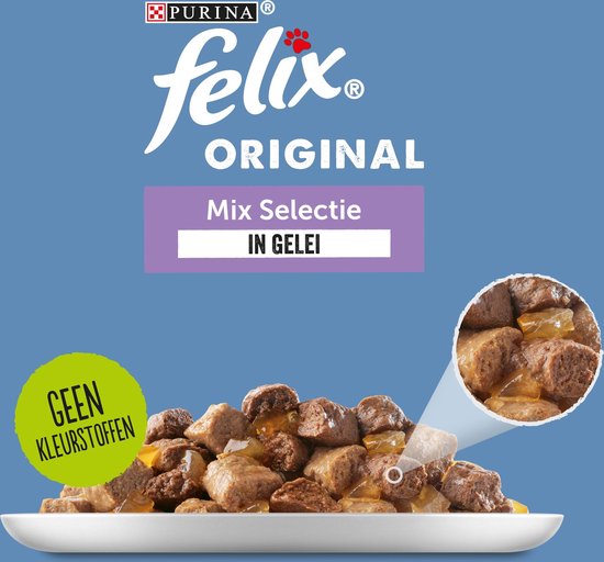 Felix Original in Gelei Mix Selectie - Kattenvoer Natvoer - Rund Kip Tonijn & Zalm - 44 x 85 g - FELIX