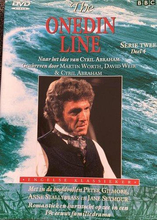 DVD hoes The Onedin Line Serie Twee Deel 4. Een man met bruin krullend haar en een vest. Golven op de achtergrond.