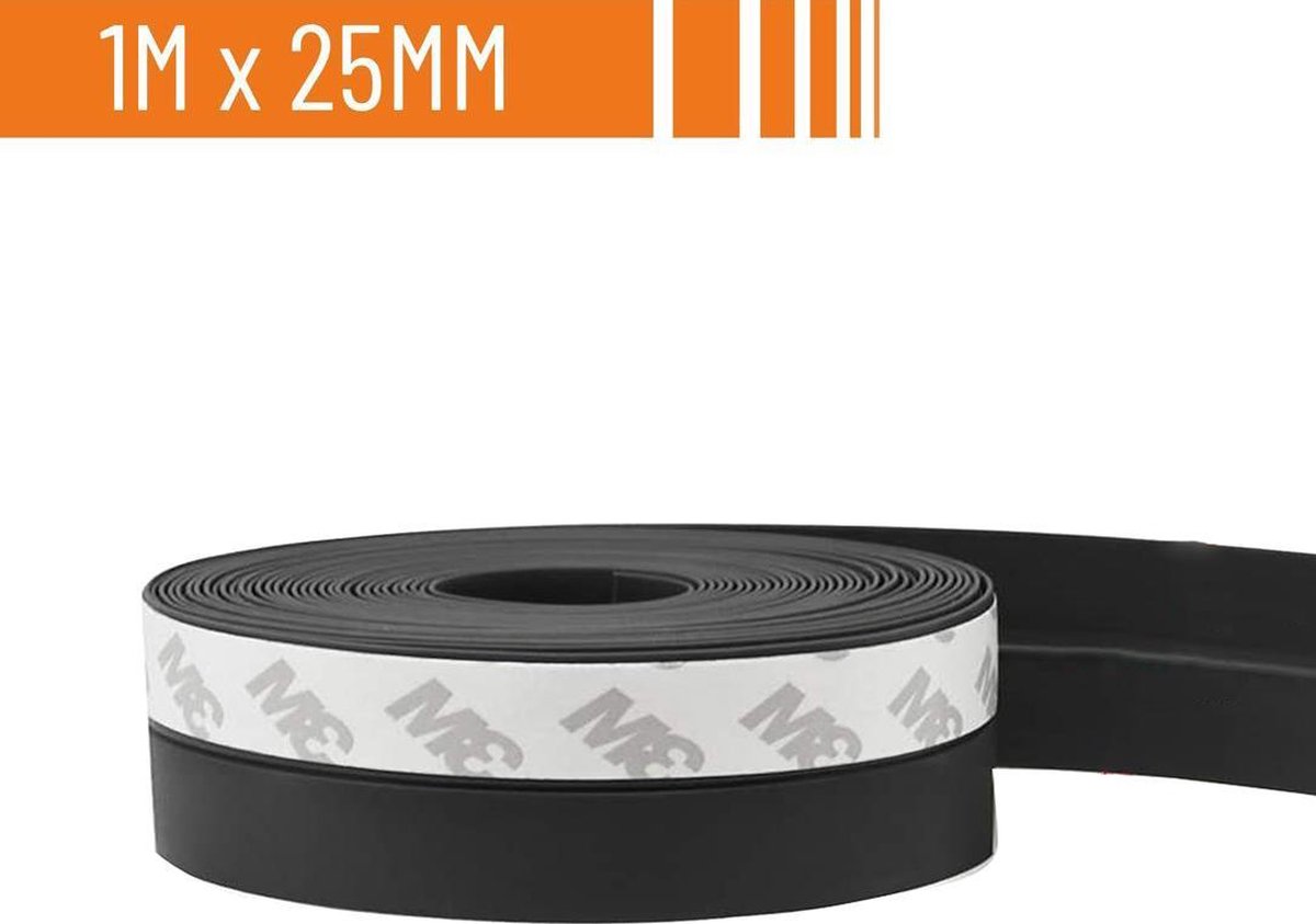 Simple Fix Tochtstrip - 25mm x 1 Meter - Tochtstrips voor Deuren - Tochtstopper - Tochtrol - Tochtband - Hoogwaardig Silicone - Zelfklevend en Isolerend - Zwart