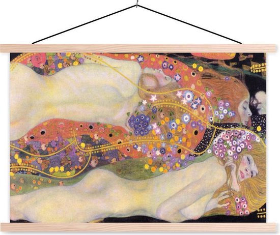 Posterhanger incl. Poster - Schoolplaat - Waterslangen II - Gustav Klimt - 150x100 cm - Blanke latten