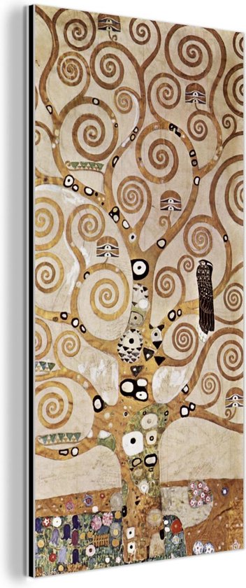 Wanddecoratie Metaal - Aluminium Schilderij Industrieel - The tree of life - Gustav Klimt - 20x40 cm - Dibond - Foto op aluminium - Industriële muurdecoratie - Voor de woonkamer/slaapkamer