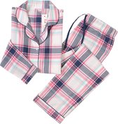 La-V Flanel pyjama set voor meisjes met geruit patroon Roze 164-170