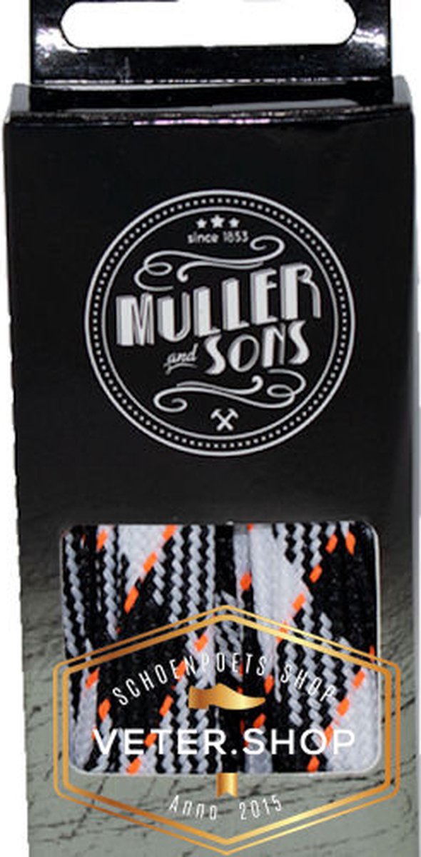 9mm Platte sneakerveter Muller and Sons in fraaie kleuren en combinaties - Multi Neon Oranje, 120cm