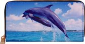 Portefeuille avec 2 dauphins sautant hors de l'eau à la plage - 19,5x10cm