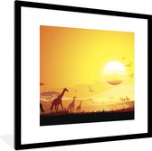 Fotolijst incl. Poster - Een illustratie van het Afrikaanse landschap met giraffen - 40x40 cm - Posterlijst