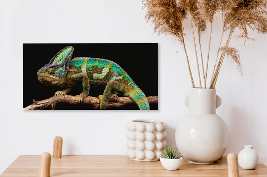 Tableau sur toile Caméléon - Branche - Vert - 40x20 cm - Décoration murale