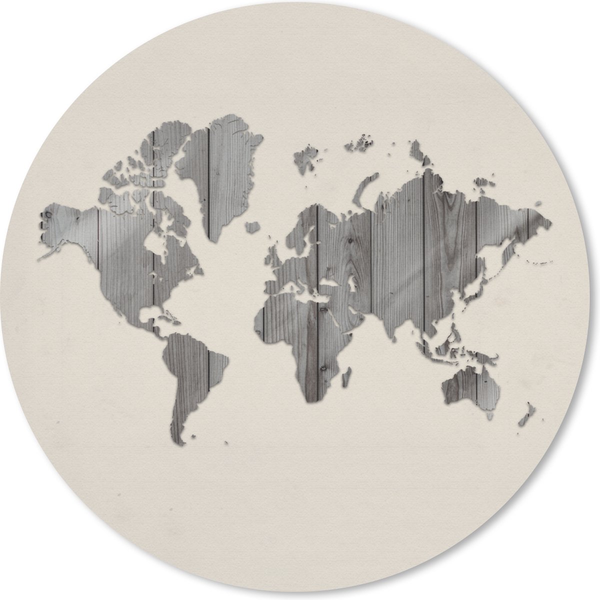 Muismat rond 30x30 cm - Mousepad Wereldkaart - Hout - Grijs - Ronde muismatten