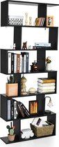 c90 -  6-Laags boekenkast, vrijstaande S-vormige boekenplank met anti-kantelbeveiliging, houten plank voor boeken, foto's en planten, multifunctionele decoratieve schappen voor thu